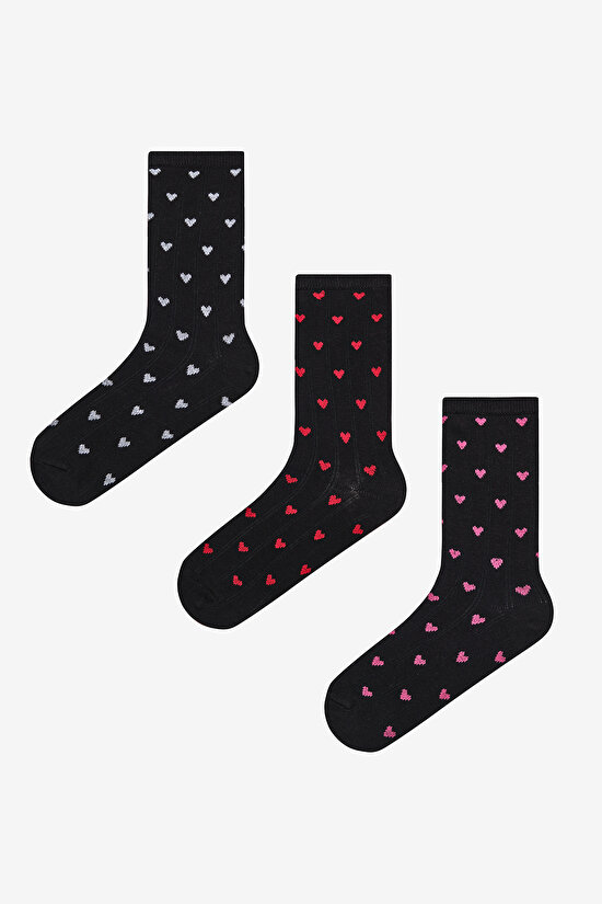 Colored Heart 3in1 Black Socket Socks - 1