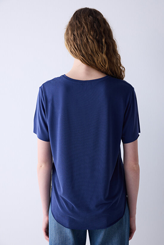 Lacivert Slogan Baskılı Loose Fit Modal Tişört Lacivert Slogan Baskılı Loose Fit Modal Tişört - 6