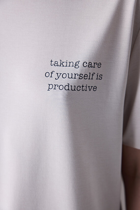 Crew Neck Printed Grey Tshirt - 3