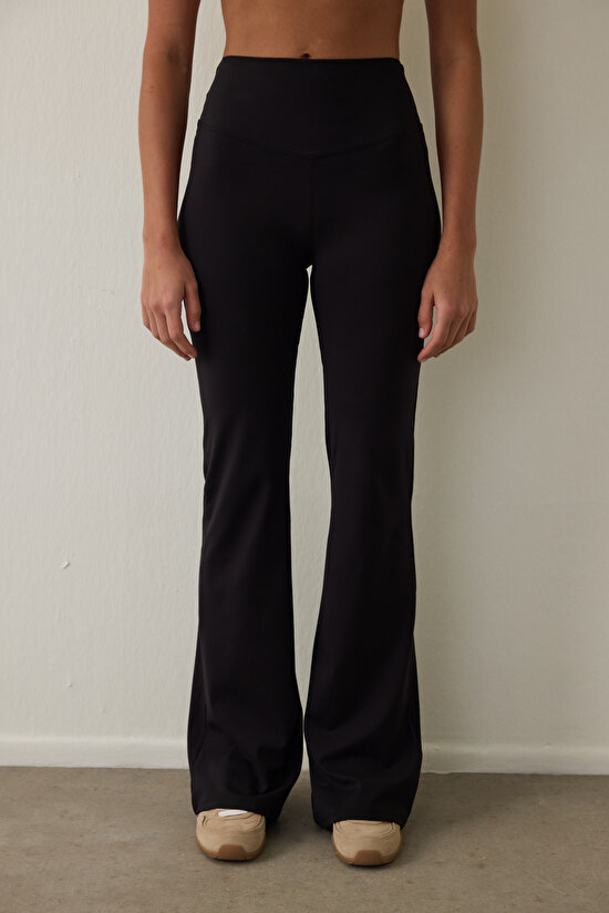 Siyah Yüksek Bel Flare (İspanyol Paça) Pantolon - 2