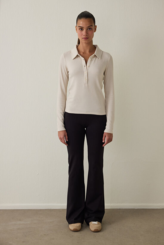 Siyah Yüksek Bel Flare (İspanyol Paça) Pantolon - 5