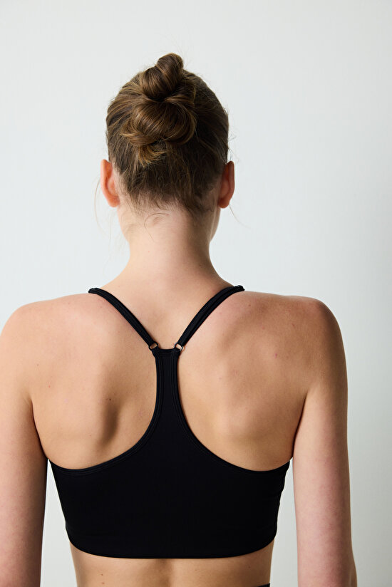 Siyah Hafif Destek Arka Detaylı Spor Sütyeni - 6