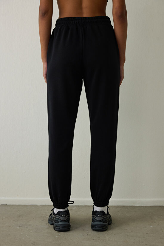 Siyah Yüksek Bel Bağcıklı Jogger Eşofman Altı - 3