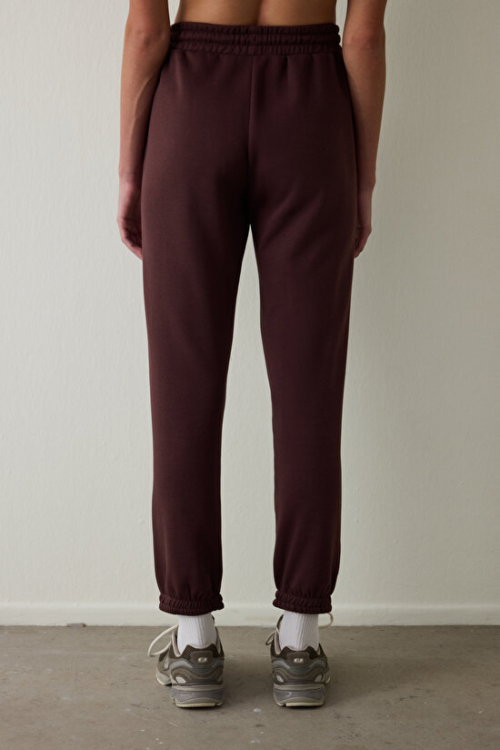 Brown Regular Waist Tie Detailed Jogger Sweatpants - 3