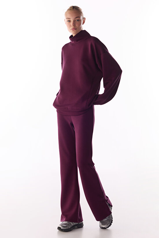 Bordo İpeksi Dokunuş Silky Touch Paça Detaylı İspanyol Paça (Flare) Pantolon - 3
