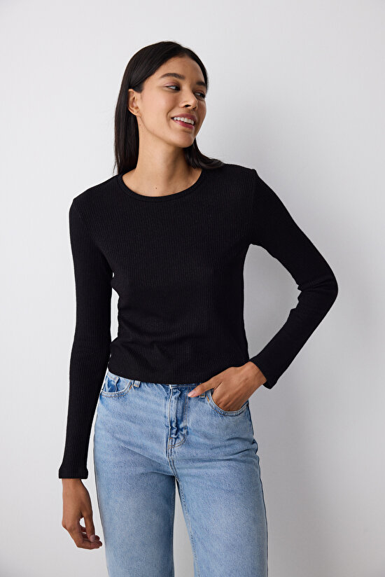 Ribbed Glitter Black Top - 3