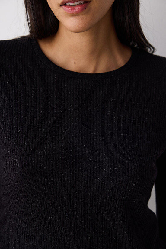 Ribbed Glitter Black Top - 4
