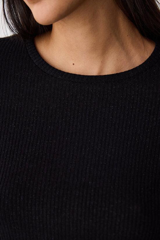 Ribbed Glitter Black Top - 5