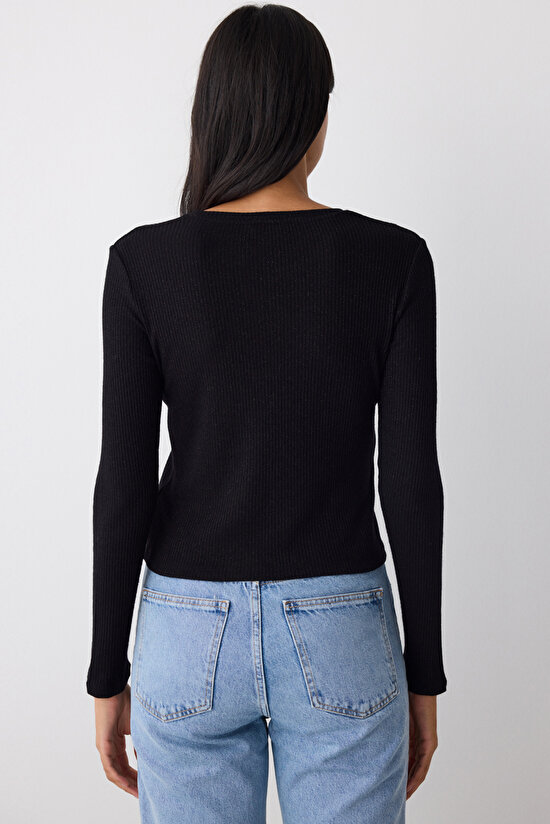 Ribbed Glitter Black Top - 6