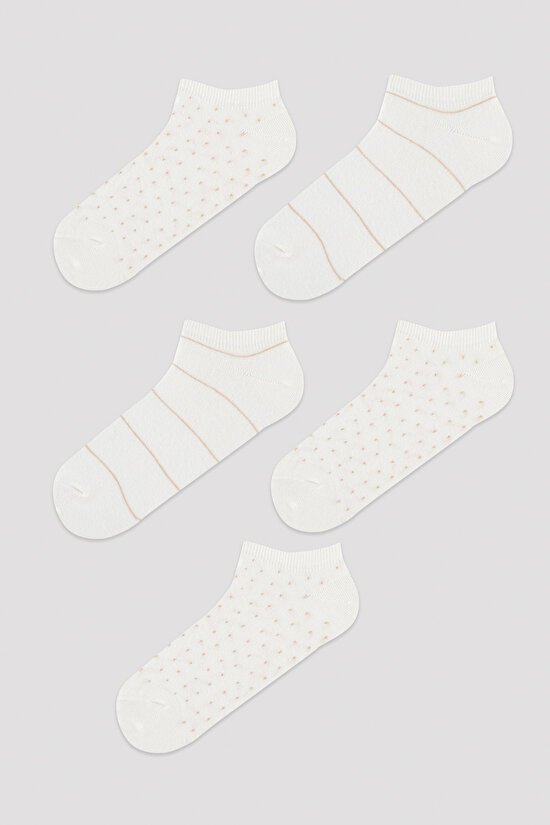 Kahverengi Detaylı 5li Patik Çorap - 1