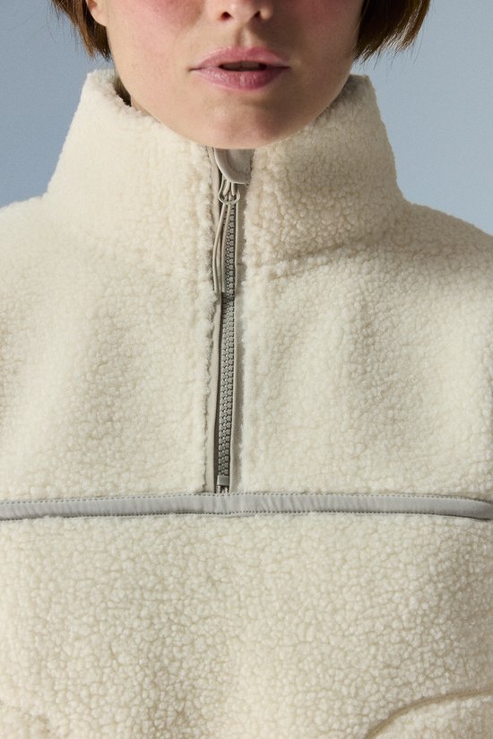 Beige Contrast Sherpa Zipped Long Sleeve Jacket - 2