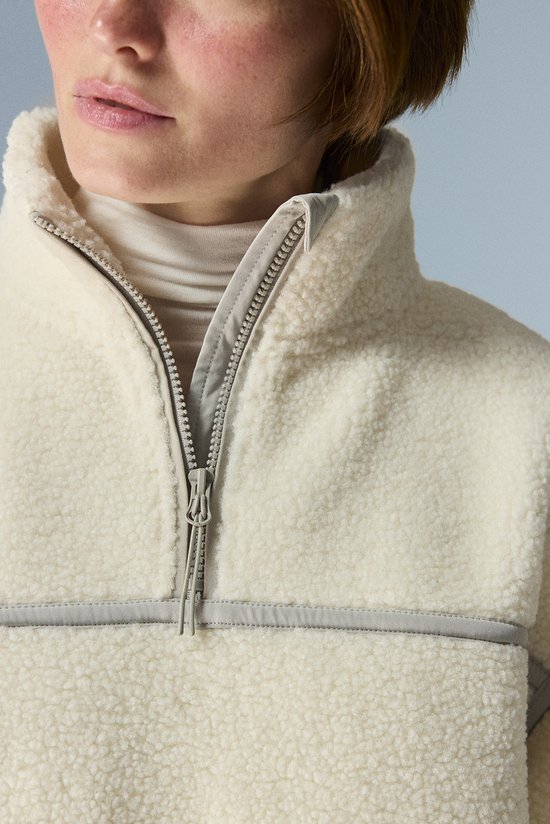 Beige Contrast Sherpa Zipped Long Sleeve Jacket - 3