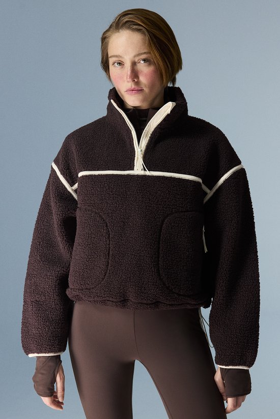 Brown Contrast Sherpa Zipped Long Sleeve Jacket - 1