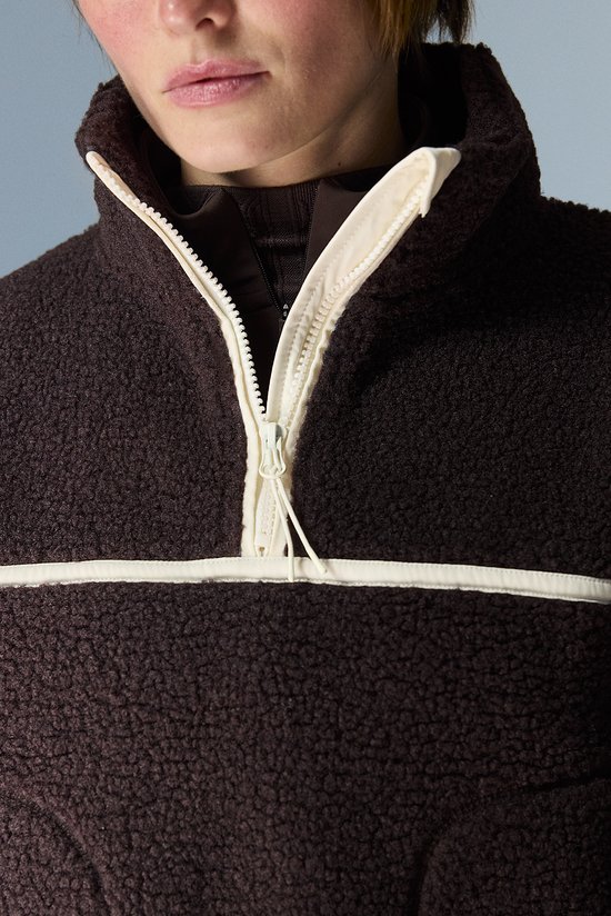 Brown Contrast Sherpa Zipped Long Sleeve Jacket - 2