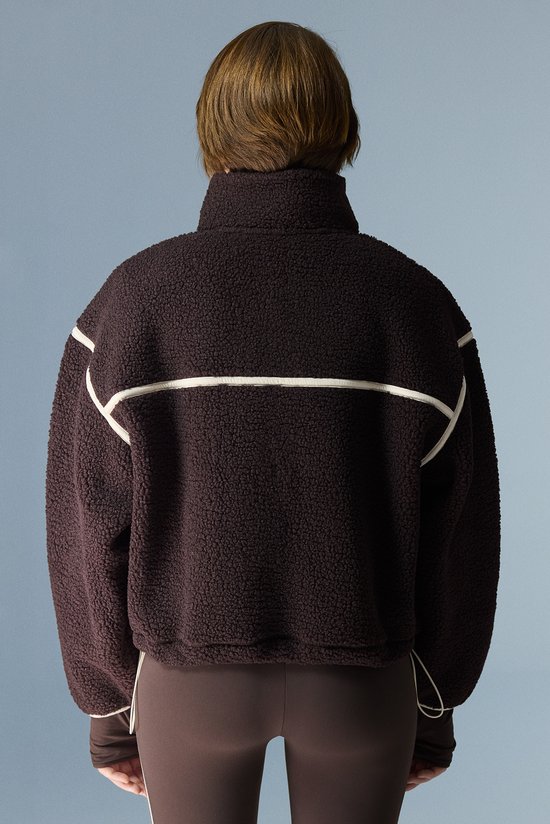 Brown Contrast Sherpa Zipped Long Sleeve Jacket - 3