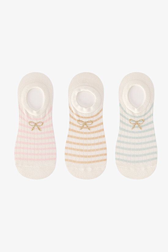 3 Pairs Cotton Striped Bow Patterned Sneaker Socks - 1