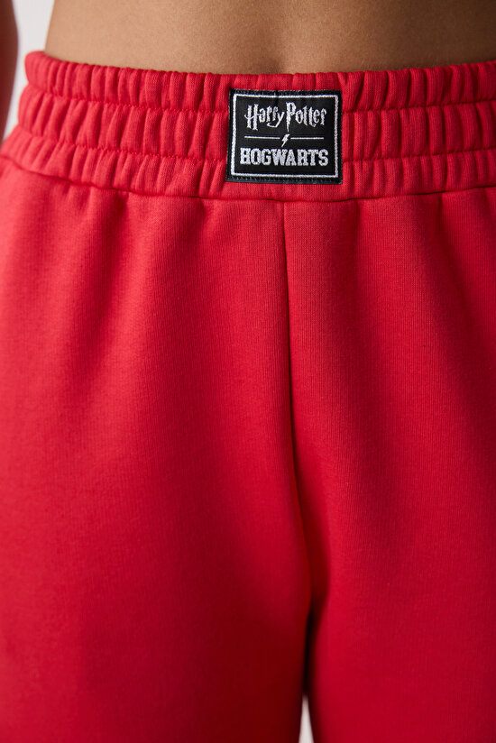 Kırmızı Yüksek Bel Harry Potter Baskılı Şardonlu Eşofman Altı - 3