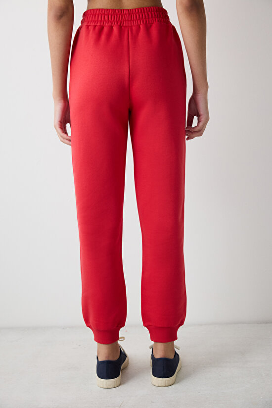 Kırmızı Yüksek Bel Harry Potter Baskılı Şardonlu Eşofman Altı - 4