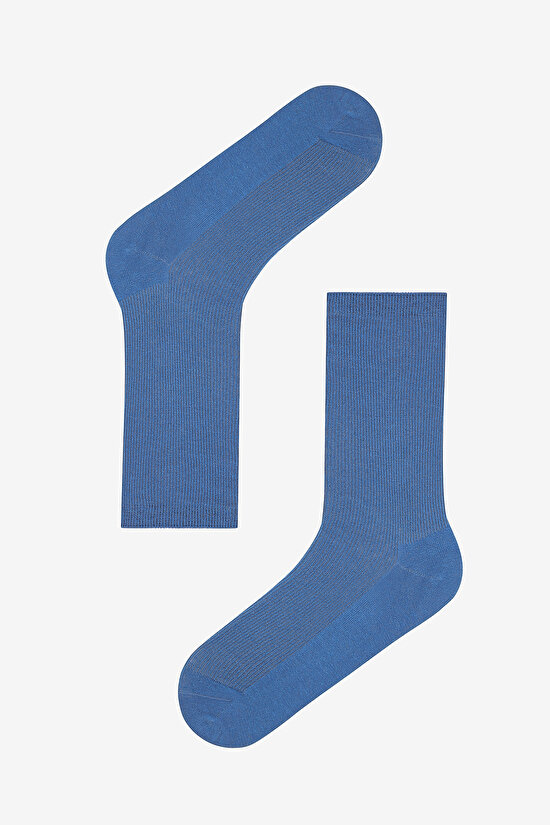Basic Rib 5li Mavi Çok Renkli Soket Çorap - 6
