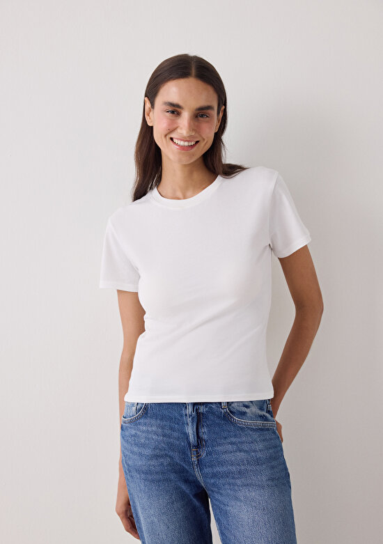 Off White Basic Slim Fit Crew Neck T-Shirt - 4