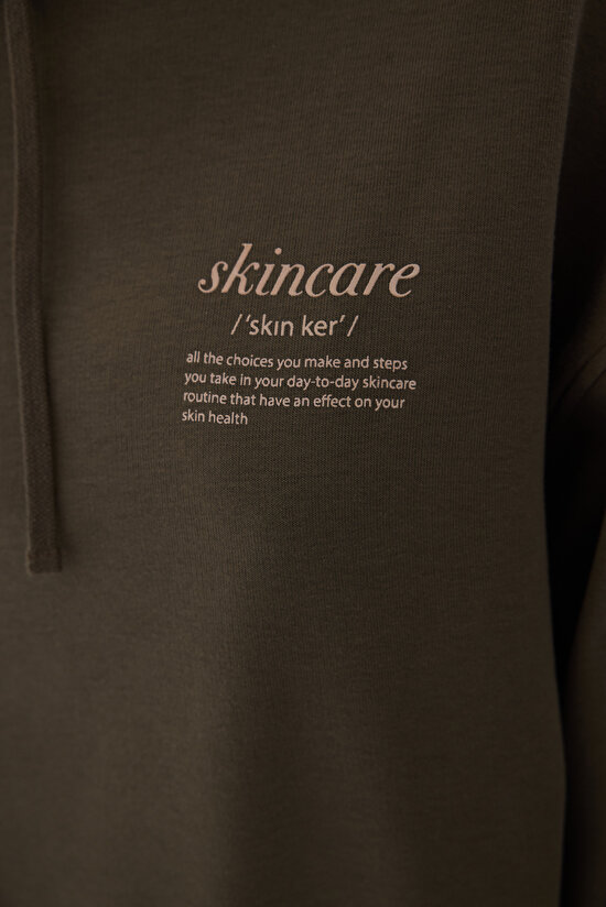 Haki Kapüşonlu Crop Sweatshirt - 7