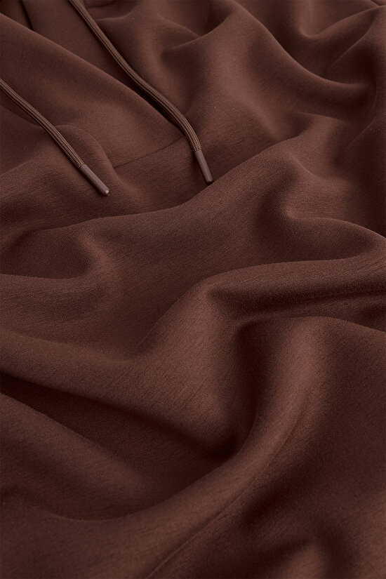 Kahverengi Silky Feel V Yaka Hoodie - 2