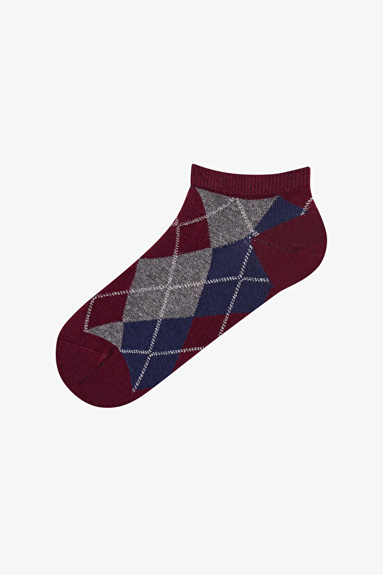 Burgundy Shiny Checked Argyle Cotton Glitter 3 Pack Liner Socks - 2