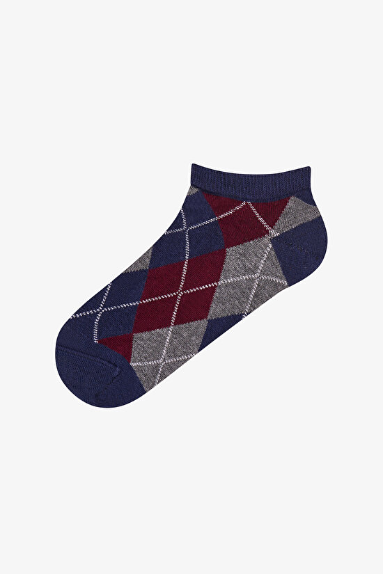 Burgundy Shiny Checked Argyle Cotton Glitter 3 Pack Liner Socks - 3
