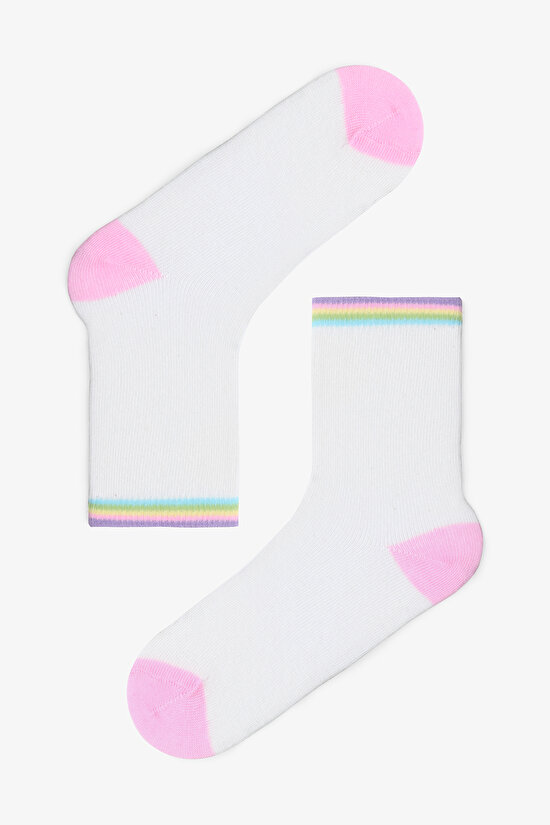 Kız Çocuk Çizgili Unicorn Desenli Pamuklu 4'lü Soket Çorap - 4