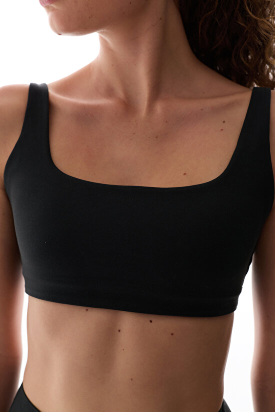 LYCRA Siyah Cream Hafif Destek Çıkarılabilir Pedli Çapraz Sırt Detaylı  Spor Sütyeni - 2