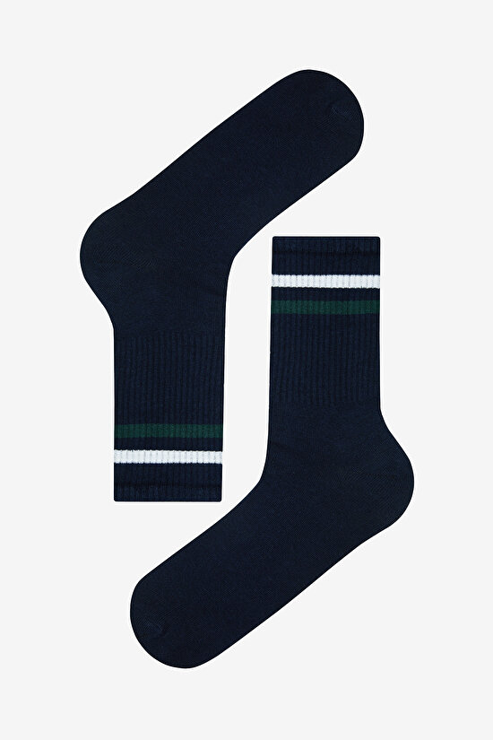 Erkek Çizgili 3lü Lacivert Soket Çorap - 3