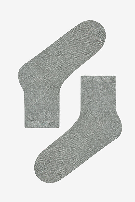 3 Çift Pamuklu Renkli Simli İplikli Soket Çorap - 4