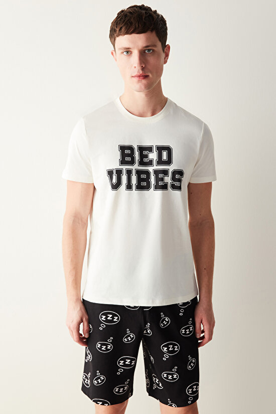 Erkek Bed Vibes Çok Renkli Şort Pijama Takımı - 1