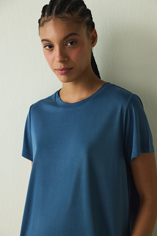 Indigo Crew Neck Modal T-Shirt - 4