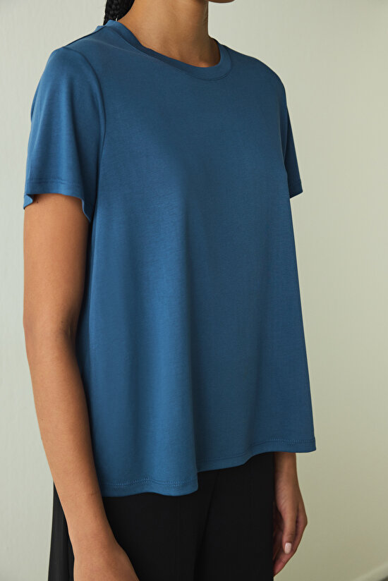 Indigo Crew Neck Modal T-Shirt - 5