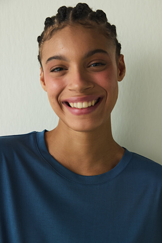 Indigo Crew Neck Modal T-Shirt - 6