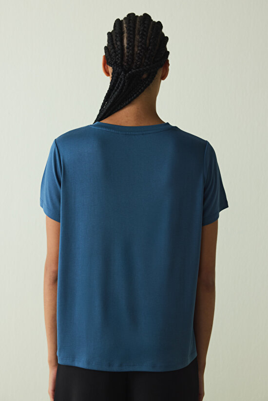 Indigo Crew Neck Modal T-Shirt - 7
