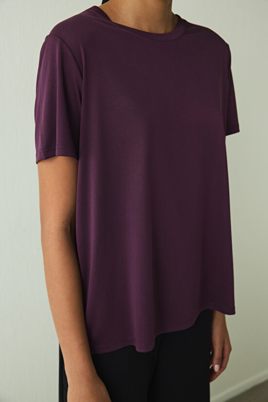 Purple Crew Neck Short Sleeve Modal T-Shirt - 3