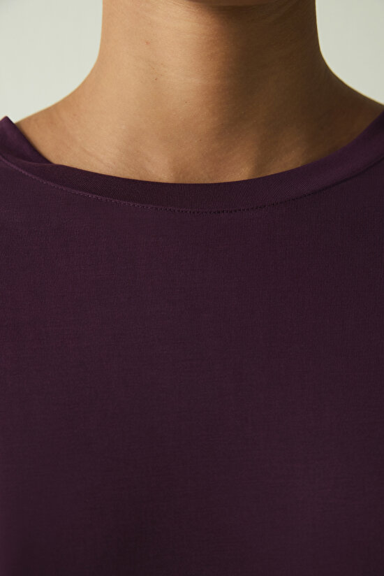 Purple Crew Neck Short Sleeve Modal T-Shirt - 4
