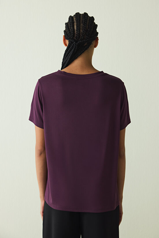 Purple Crew Neck Short Sleeve Modal T-Shirt - 5