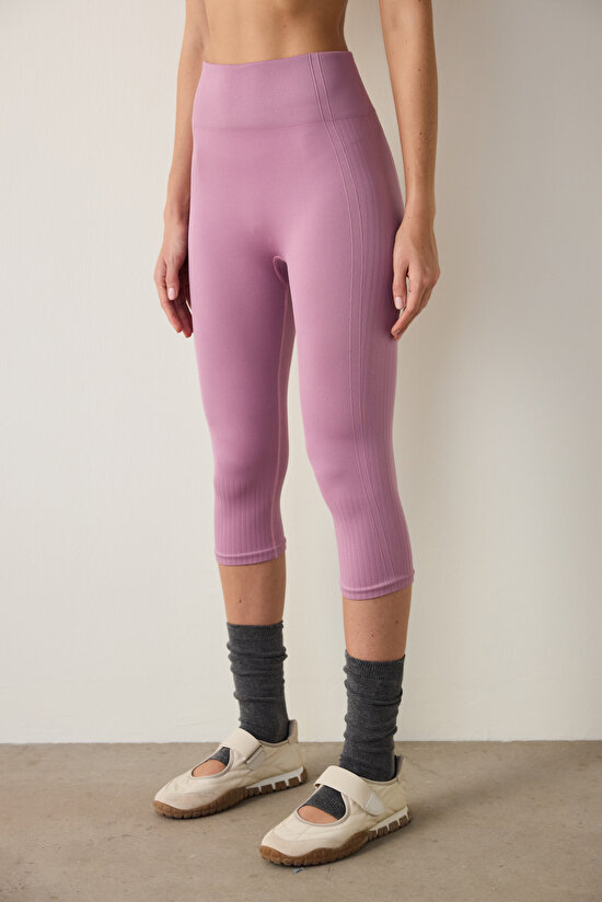 Lilac Seamless High Waist Capri Leggings - 3