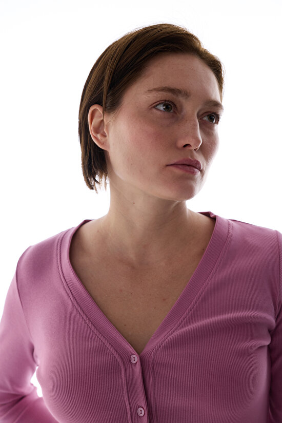 Rose Pink Rib Cardigan Top - 3