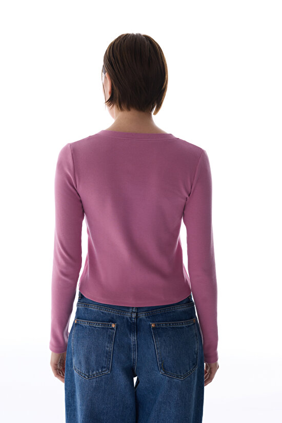 Rose Pink Rib Cardigan Top - 5