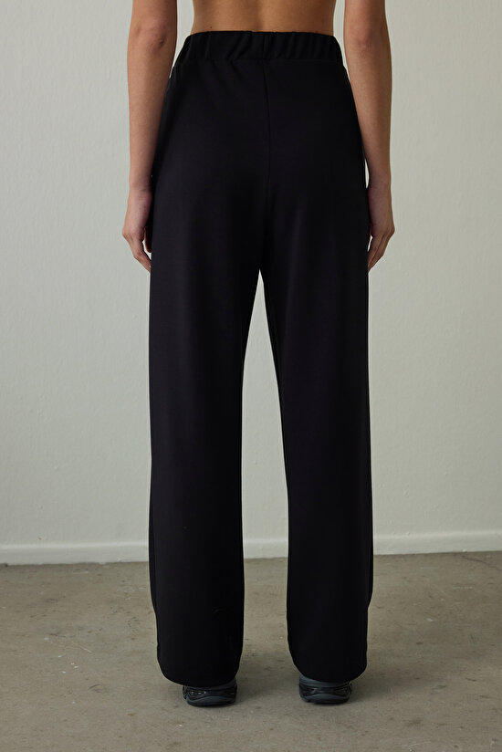 Black High Waist Wide Leg Ribbed Jogger Sweatpants Black High Waist Wide Leg Ribbed Jogger Sweatpants - 5