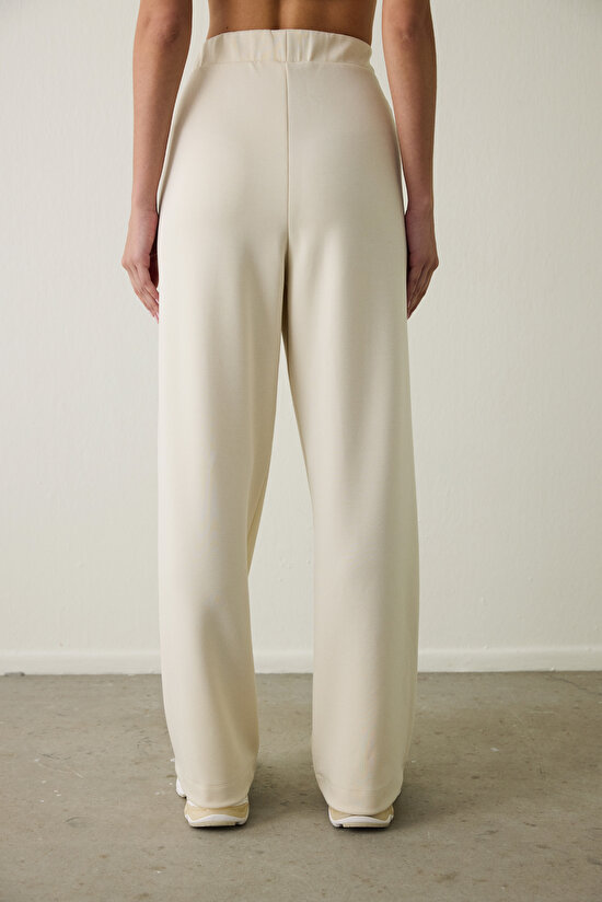 Beige Ribbed High Waist Wide Leg Joggers Beige Ribbed High Waist Wide Leg Joggers - 5