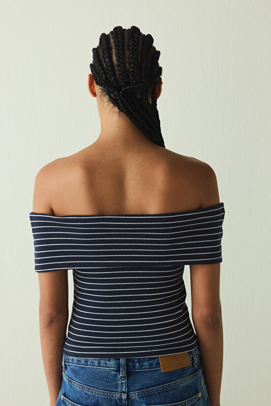 Striped Foldable Cup Madonna Collar Sleeveless Fixed Cup Slim Fit Top - 6