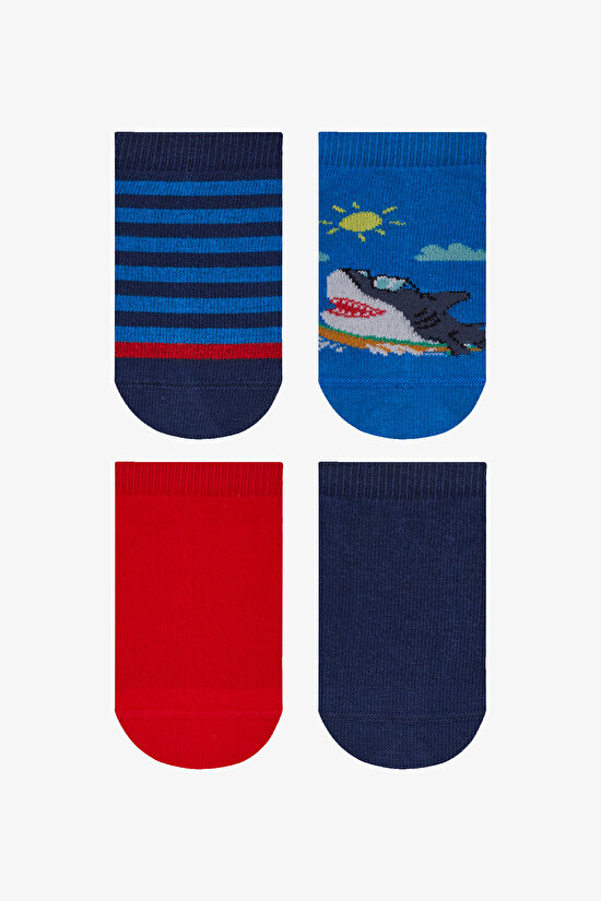 Boys Shark 4in1 Multi Colour Liner Socks - 1