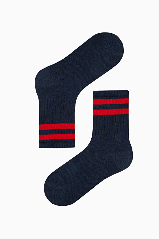 Erkek Çocuk Double Stripe Lacivert 4lü Soket Çorap Erkek Çocuk Double Stripe Lacivert 4lü Soket Çorap - 5