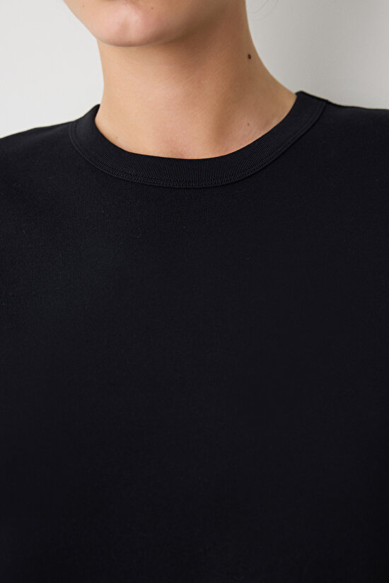 Siyah Bisiklet Yaka Premium Pamuk Tişört - 3