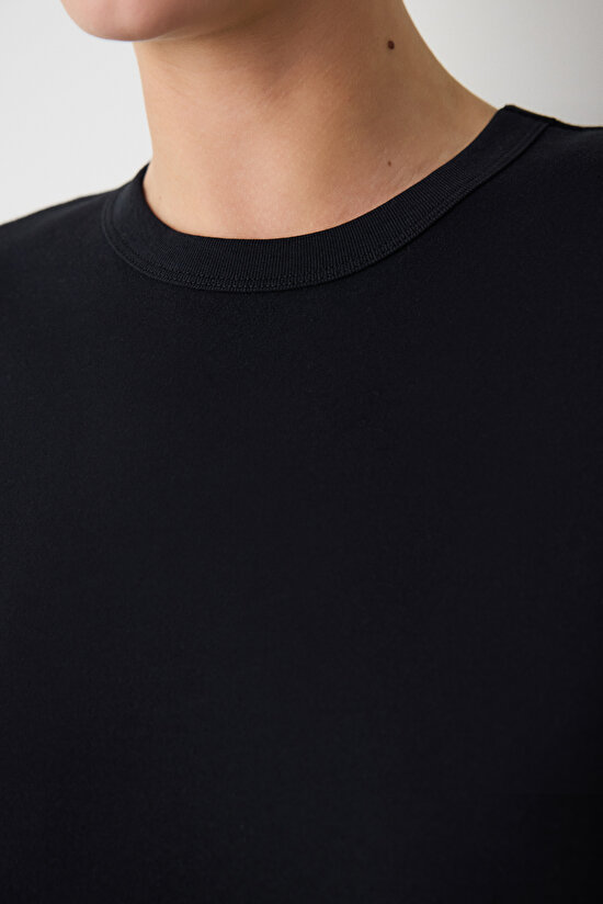 Siyah Bisiklet Yaka Premium Pamuk Tişört - 4